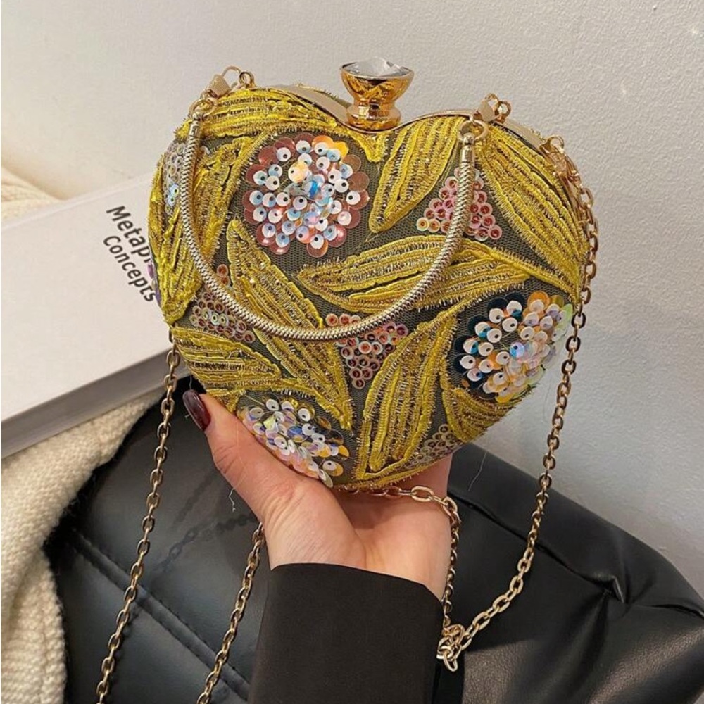 Gold Heart-Shaped Embellished Bag